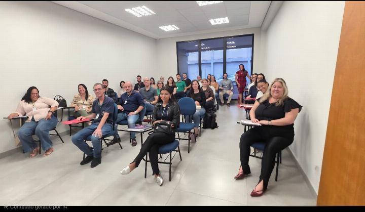 Participantes sentados em círculo durante a dinâmica do treinamento in company