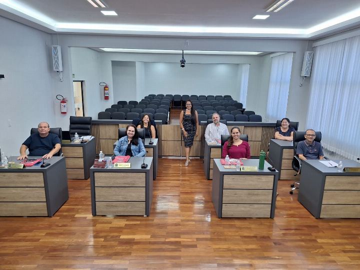 Participantes nas bancadas do plenário durante a capacitação